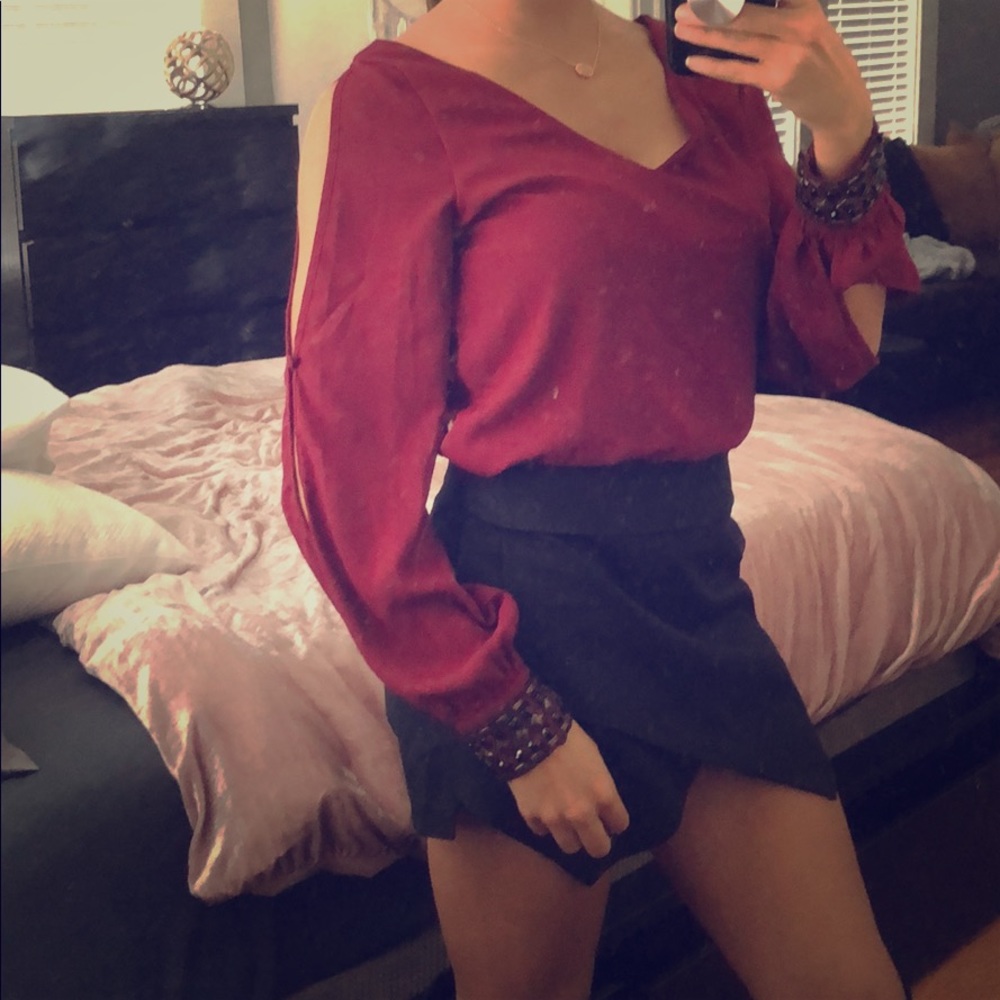 Open long sleeve wine flirty shirt